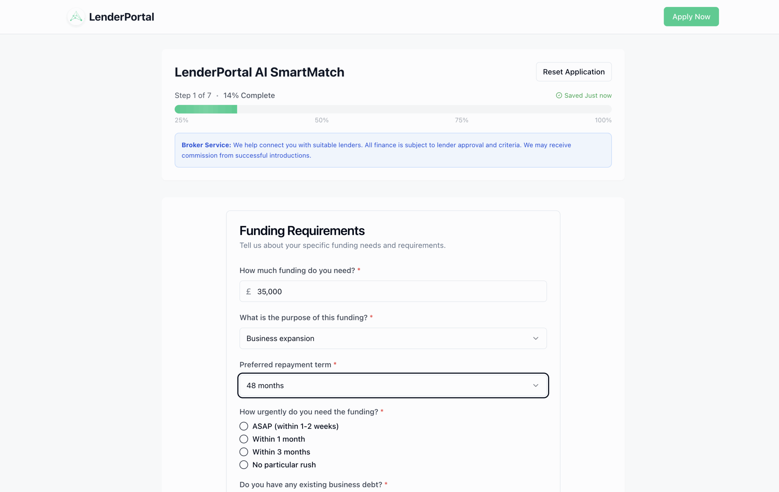 Lenderportal Funding requirements