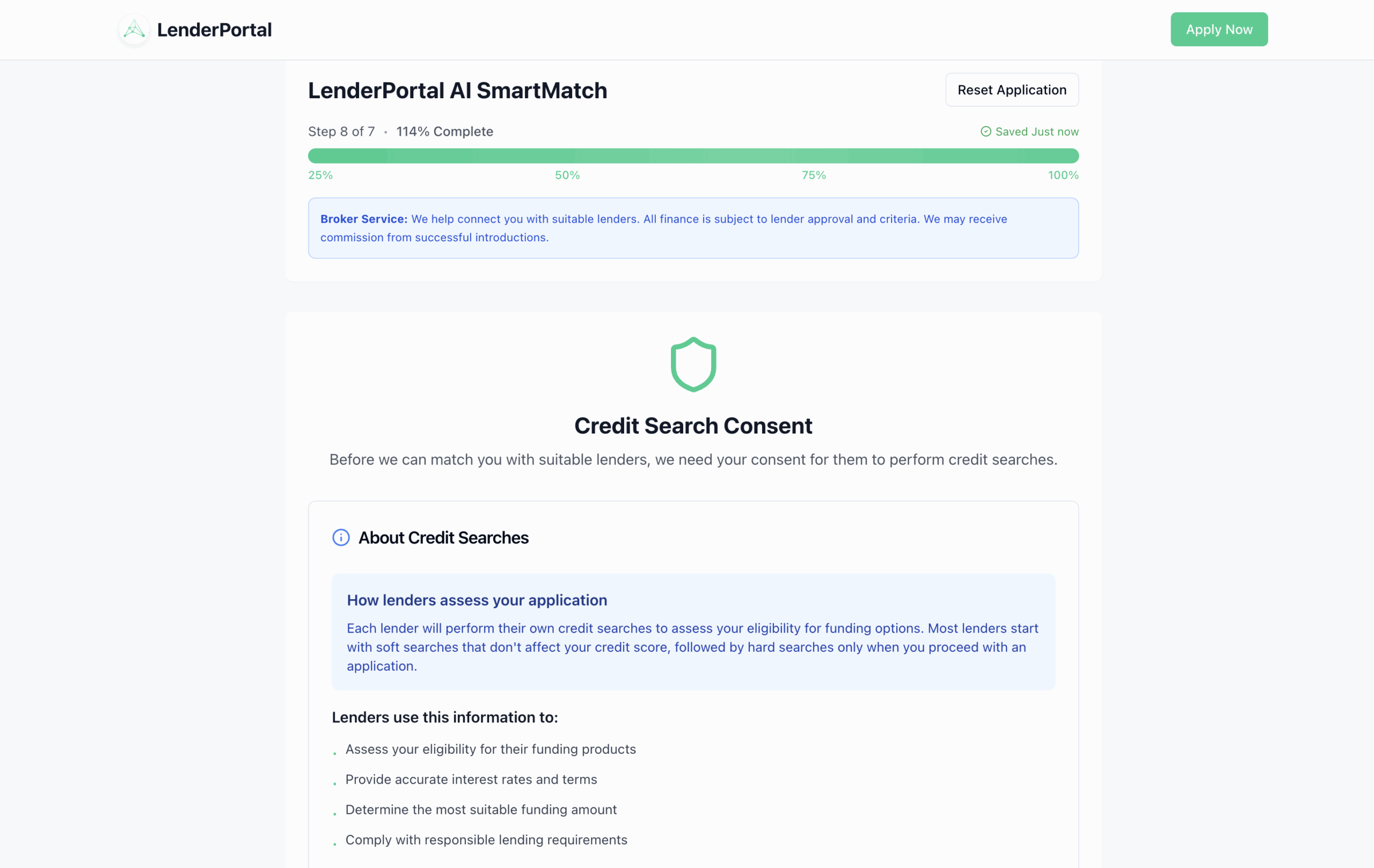 Lenderportal Credit search acceptance
